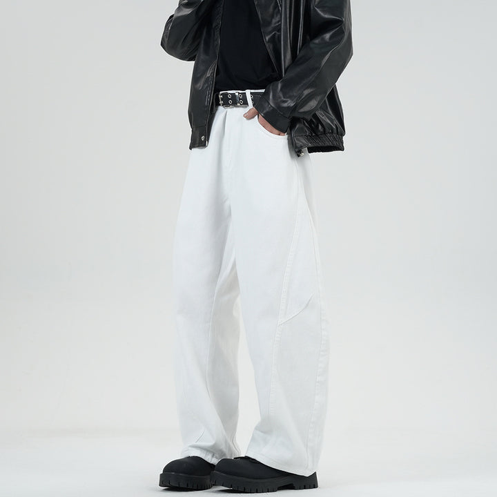 Herren Weite Stonewashed-Paneel-Denimhose mit tiefem Schritt und markanten Ziernähten Drune