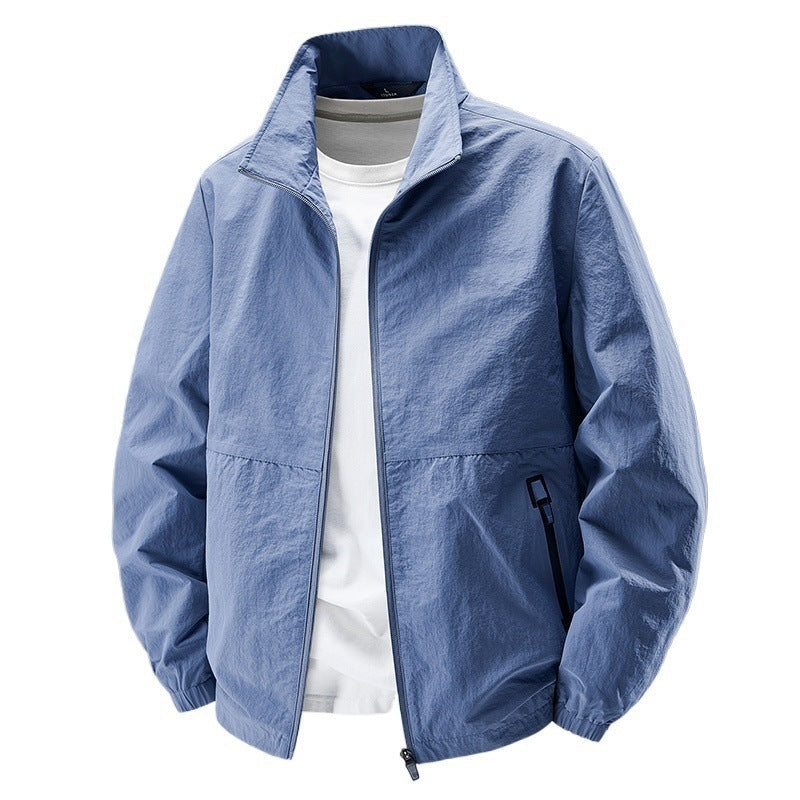 Herren Ultraleichte winddichte Freizeitblousonjacke mit Stehkragen und Reißverschlusstaschen Drune