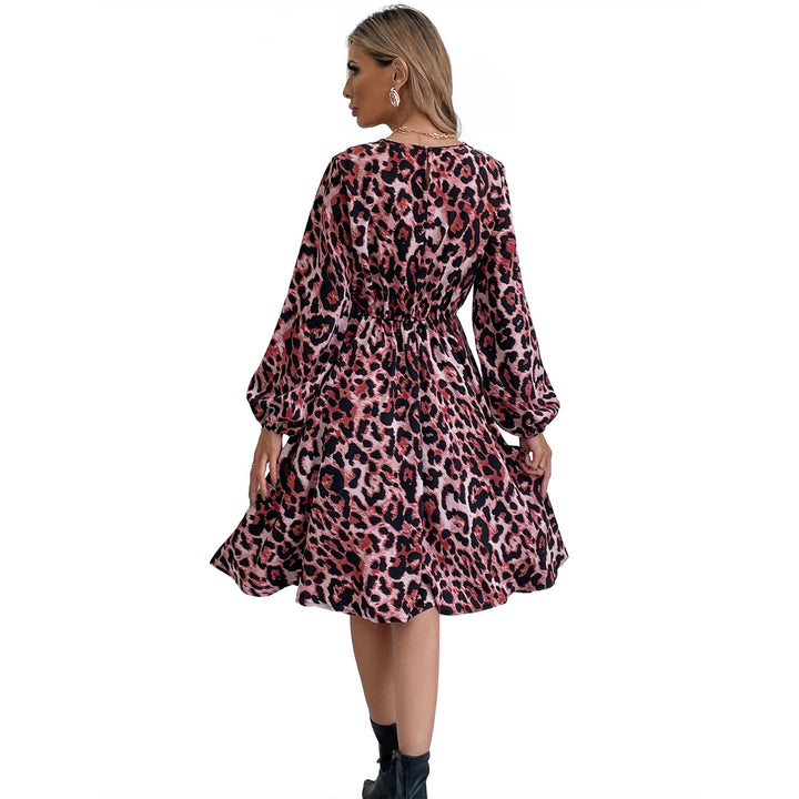 Damen Maxikleid im eleganten Leopardenmuster mit Volantärmeln und Taillierung Drune