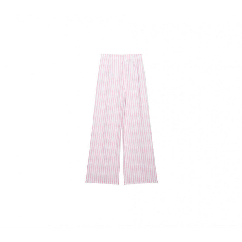 Damen Weite High‑Waist Palazzohose mit Tunnelzug und feinem Streifenmuster Drune