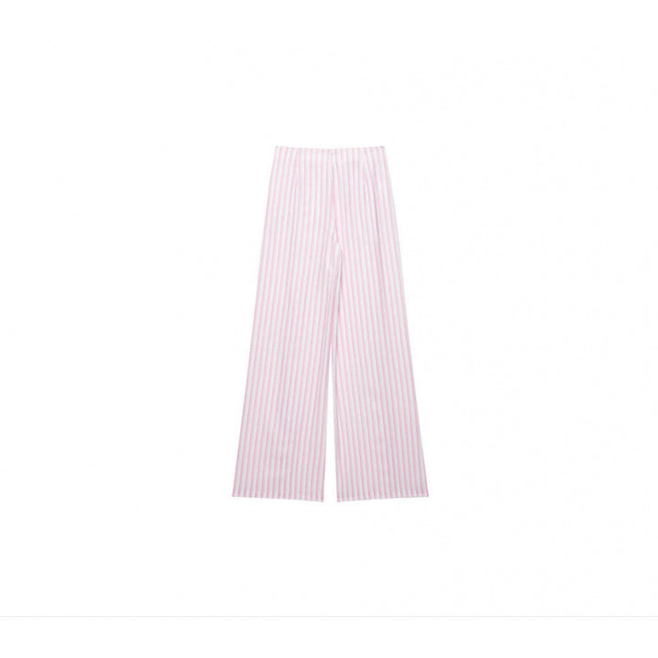 Damen Weite High‑Waist Palazzohose mit Tunnelzug und feinem Streifenmuster Drune
