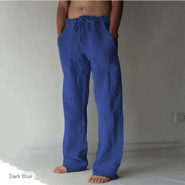 Herren Leinenhose mit weitem Schnitt Kordelzug und Seitentaschen Drune