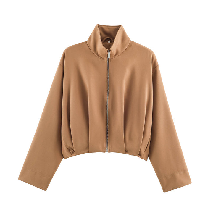 Damen Boxy-Cropped Blousonjacke mit hohem Stehkragen und taillennahem Gummizug Drune