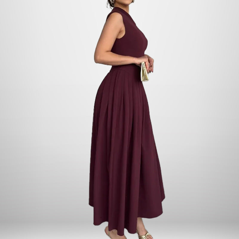 Damen Elegantes Maxi-Kleid mit asymmetrischem Ausschnitt und schwingendem Rock Drune