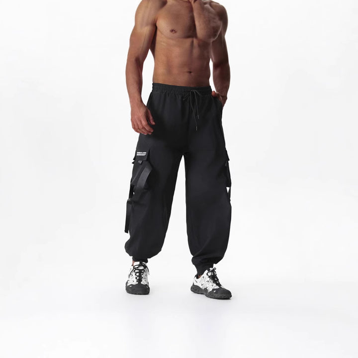 Herren Utility-Cargo-Jogginghose mit Tunnelzug, Beinschnallen & Mehrfachtaschen Drune