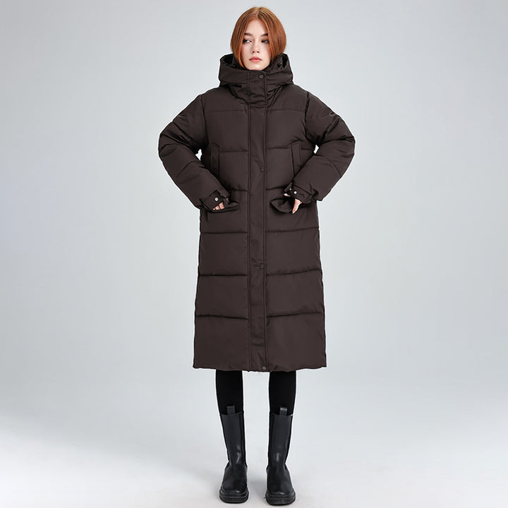 Damen Lange isolierte Winterjacke mit Kapuze und einzippbarem Kragen Drune