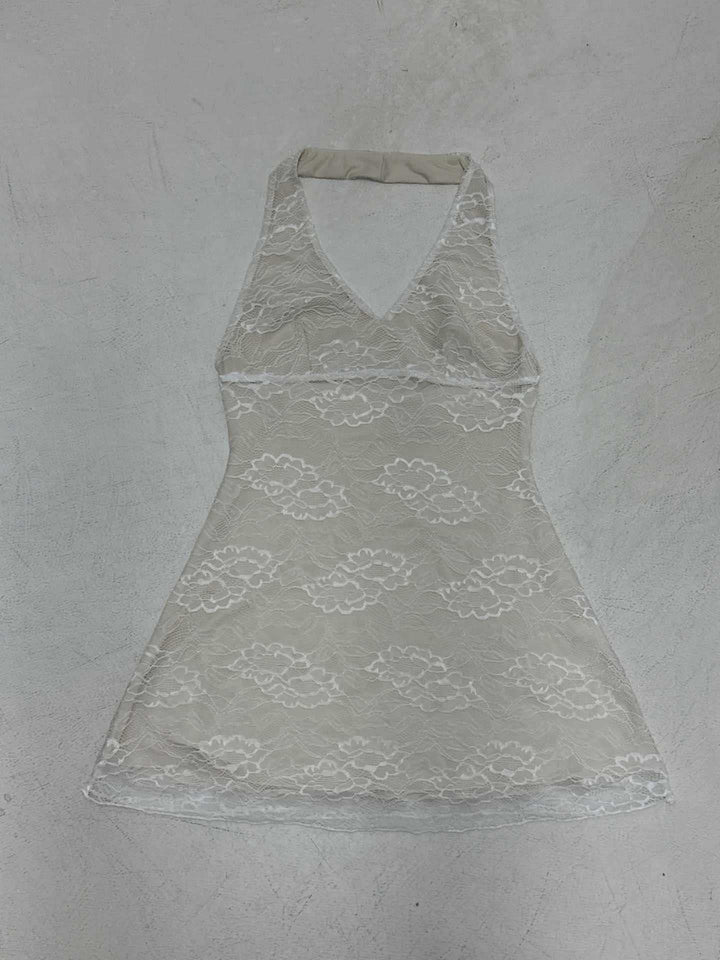 Damen Spitzenkleid mit V-Ausschnitt und elegantem Halterdesign Drune