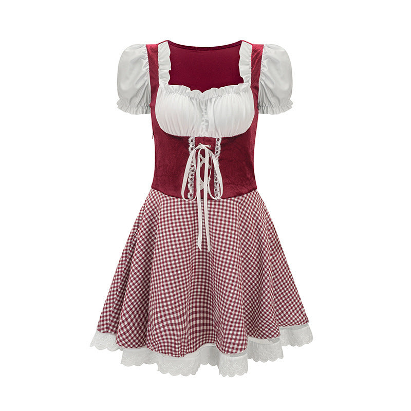 Damen nan tailliertes Trachtenkleid mit geschnürter Miederfront und karierter Rockpartie Drune