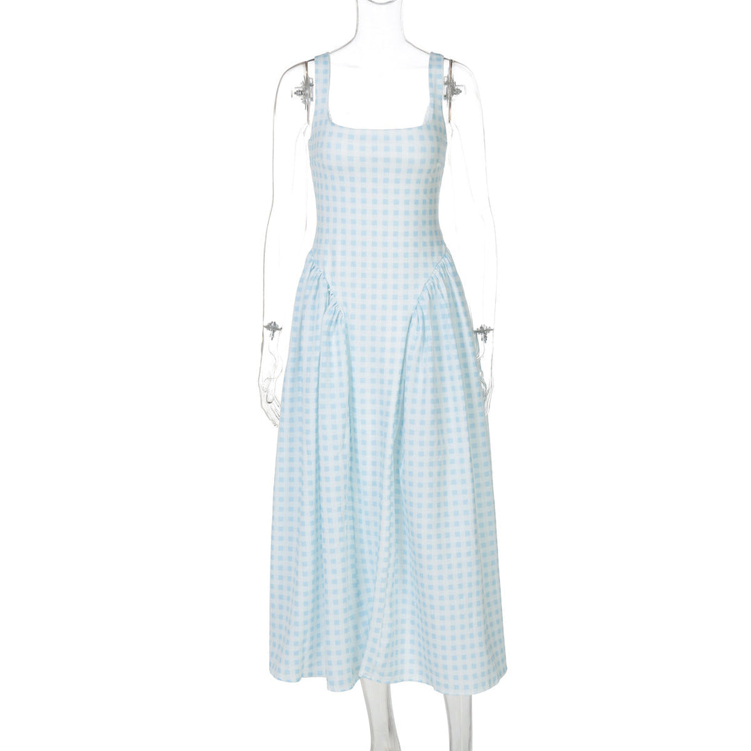 Damen Sommerliches Maxikleid mit Karo-Design und seitlichen Raffungselementen Drune