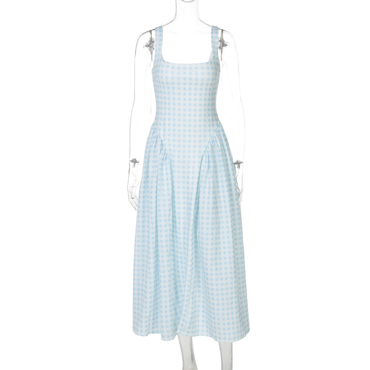Damen Sommerliches Maxikleid mit Karo-Design und seitlichen Raffungselementen Drune