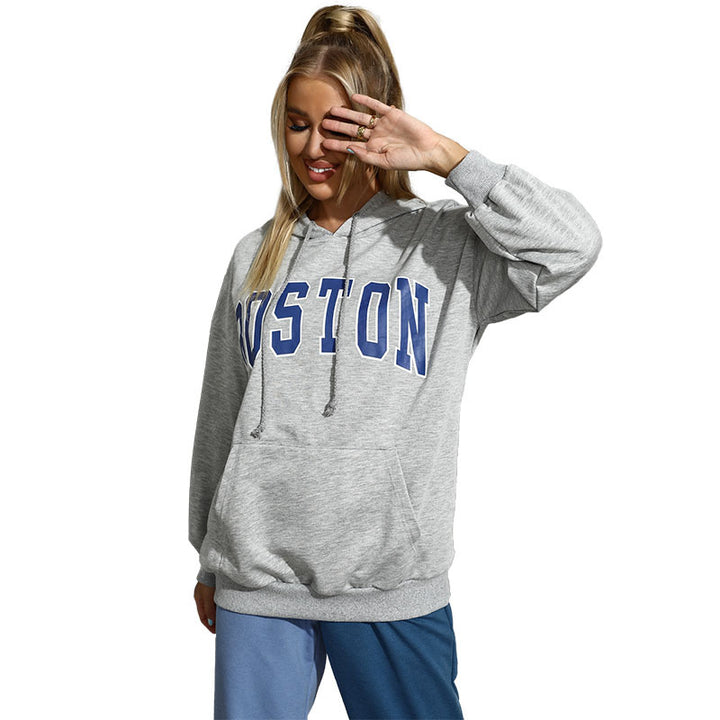 Damen Kapuzenpullover mit Collegestyle-Print, Kängurutasche und lässiger Oversize-Passform Drune