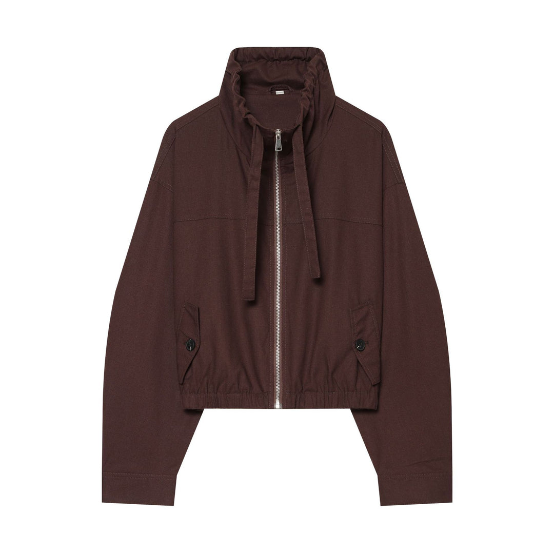 Damen Cropped Utility‑Blouson mit hohem Stehkragen, Tunnelzugbund und Pattentaschen Drune