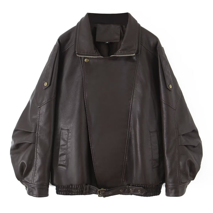 Damen Kunstlederjacke im lässigen Oversized-Stil mit Taillenzug Drune