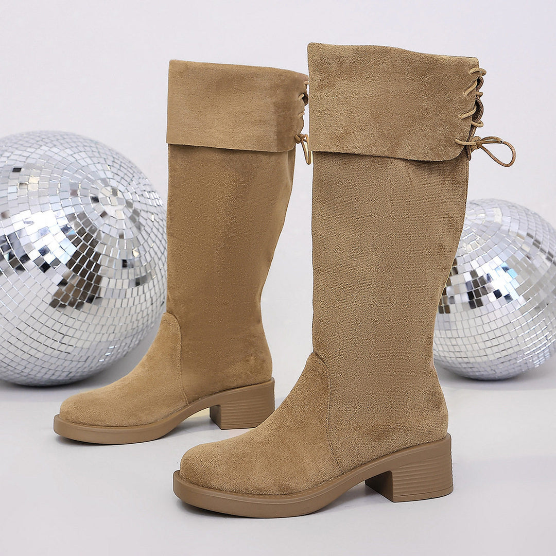 Damen Elegante Overknee-Stiefel aus Wildlederimitat Drune