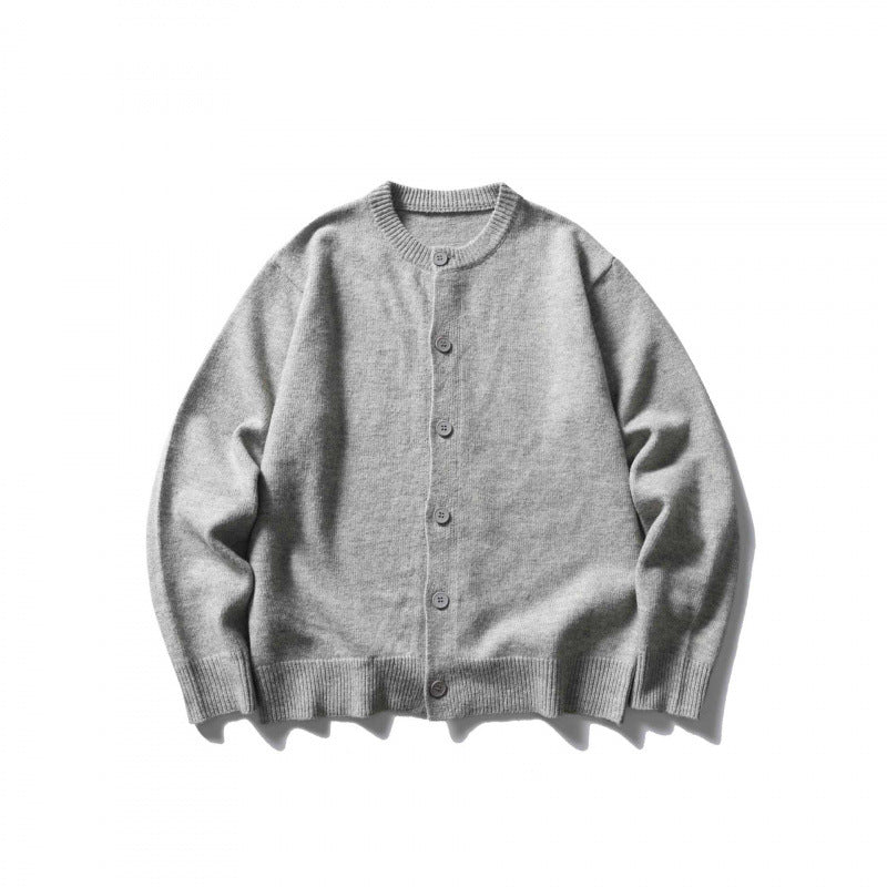 Unisex Kastenförmige Feinstrick-Cardigan mit Rundhals und gerippten Abschlüssen Drune