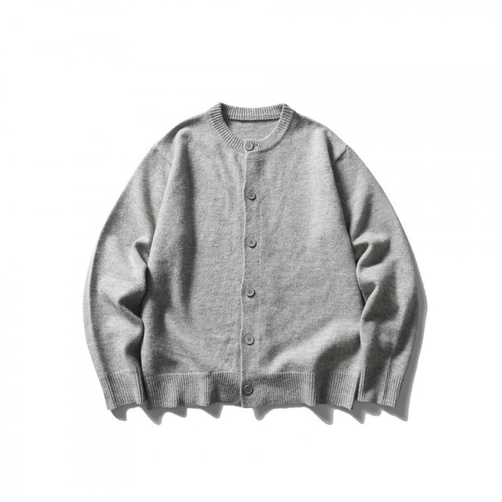 Unisex Kastenförmige Feinstrick-Cardigan mit Rundhals und gerippten Abschlüssen Drune