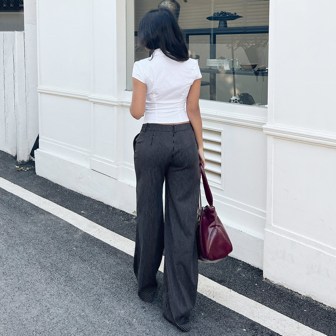 Damen weite Hochtaillierte Stoffhose mit Streifenmuster Drune