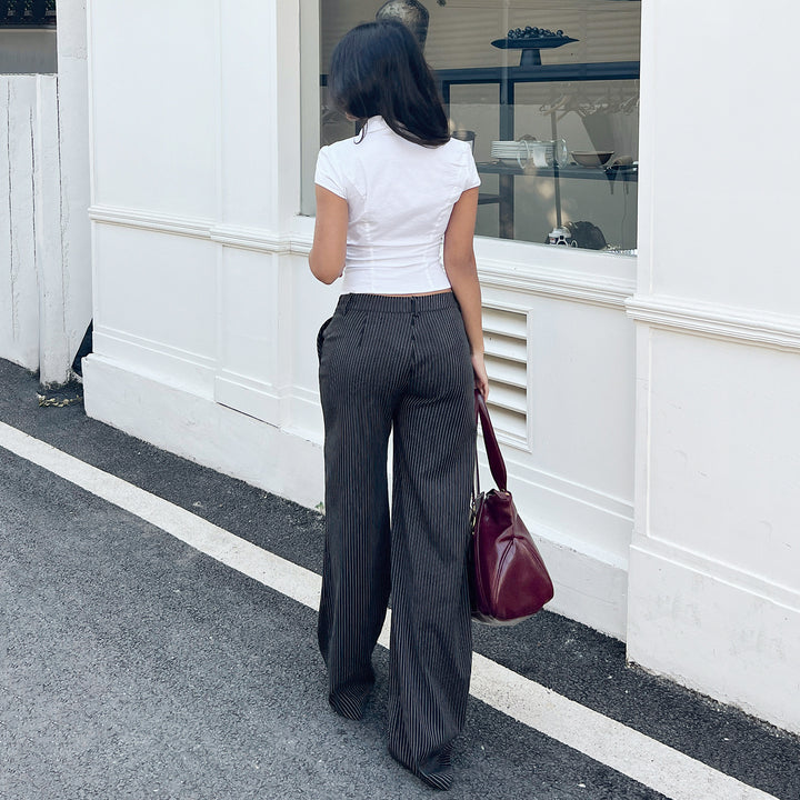 Damen weite Hochtaillierte Stoffhose mit Streifenmuster Drune