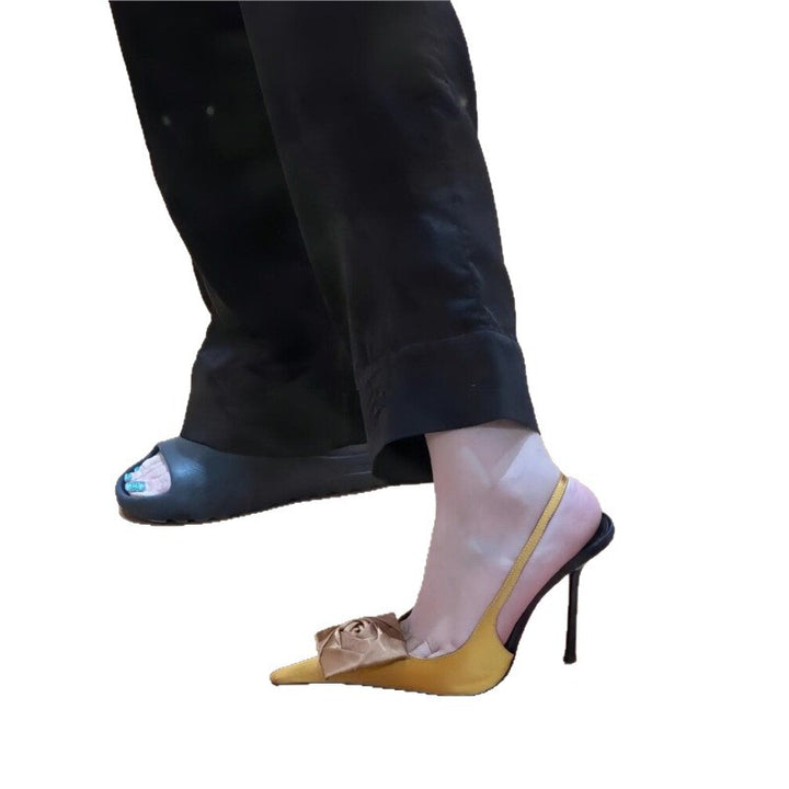 Damen spitze Slingback-Stilettos mit Satin-Rosenapplikation Drune
