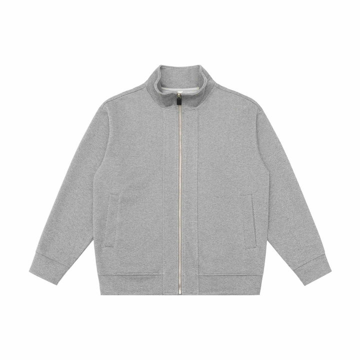 Unisex Leichte Stehkragen‑Jacke aus Fischgrät‑Struktur mit durchgehendem Reißverschluss Drune