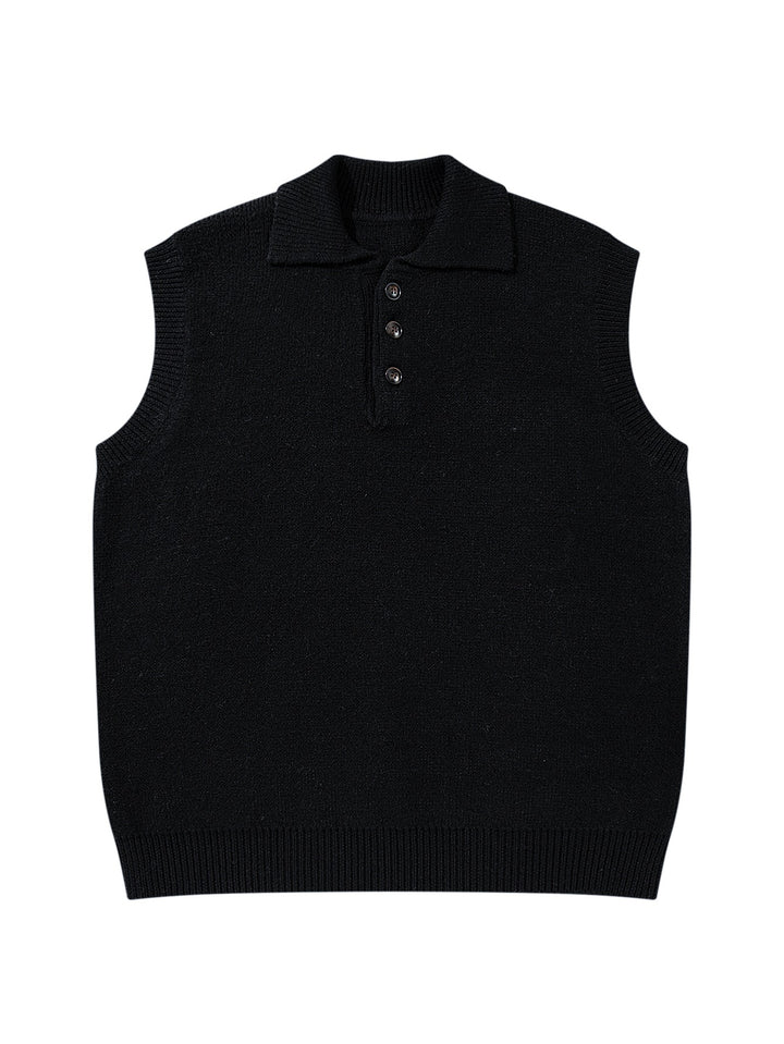 Unisex Ärmellose Strickweste mit Polokragen und Knopfleiste Drune