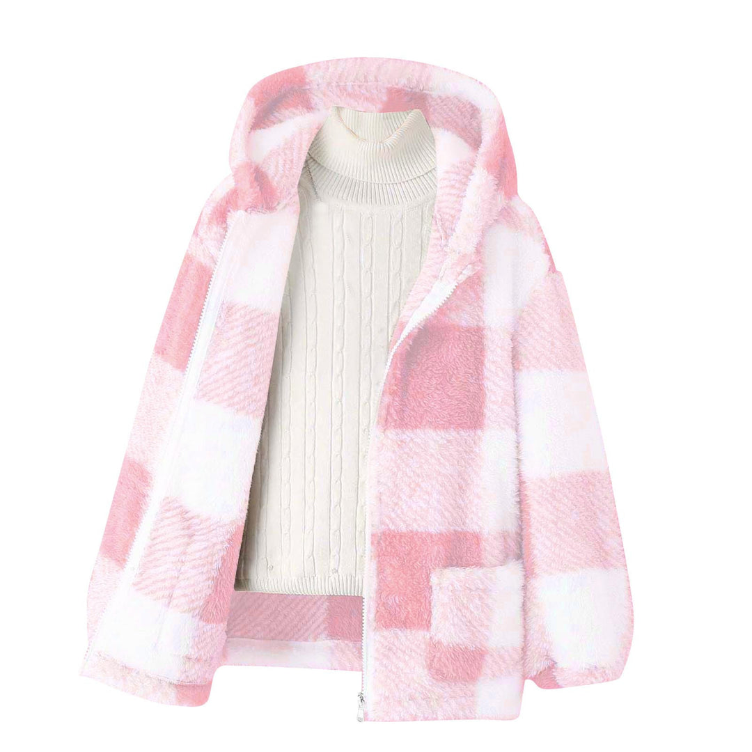 Damen Fleecejacke mit kariertem Muster und praktischen Taschen Drune