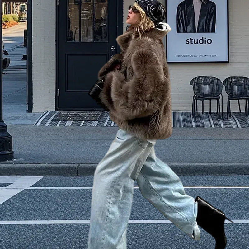 Damen Luxuriöse Kunstpelzjacke Drune