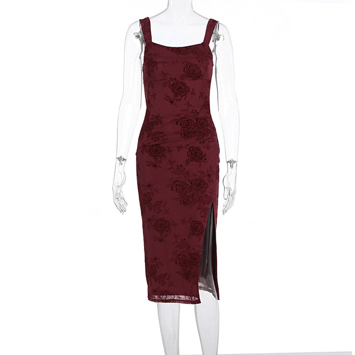 Damen Figurbetontes Kleid mit Spitzenmuster und Schlitz Drune
