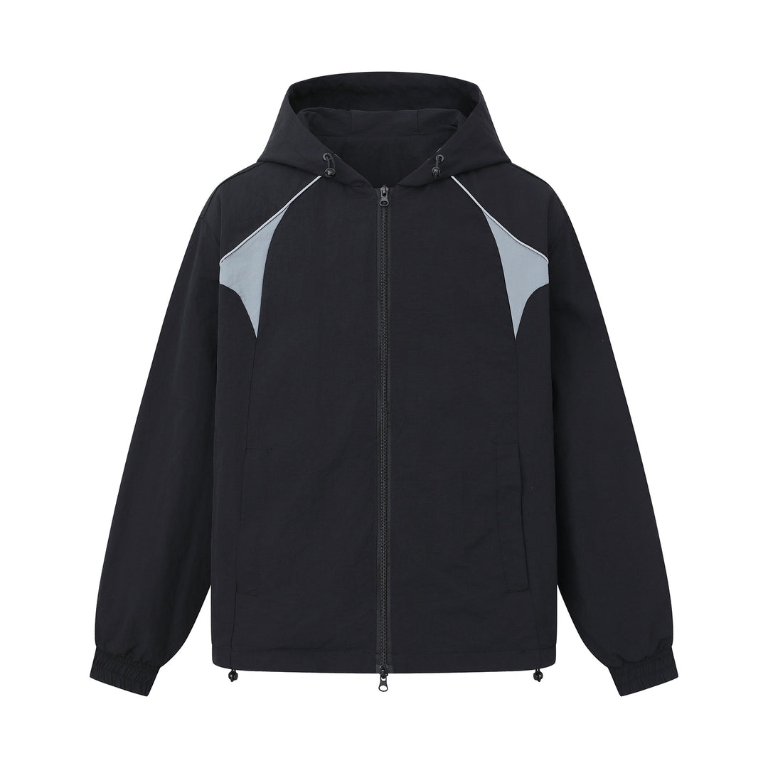 Unisex Leichtgewichtiger Boxy-Kapuzenblouson mit Zwei‑Wege‑Reißverschluss und Kordelzugsaum Drune