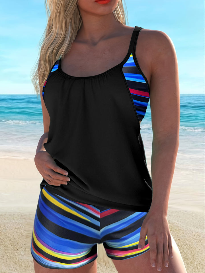 Damen Sportliches Tankini-Set mit modischem Streifenmuster Drune