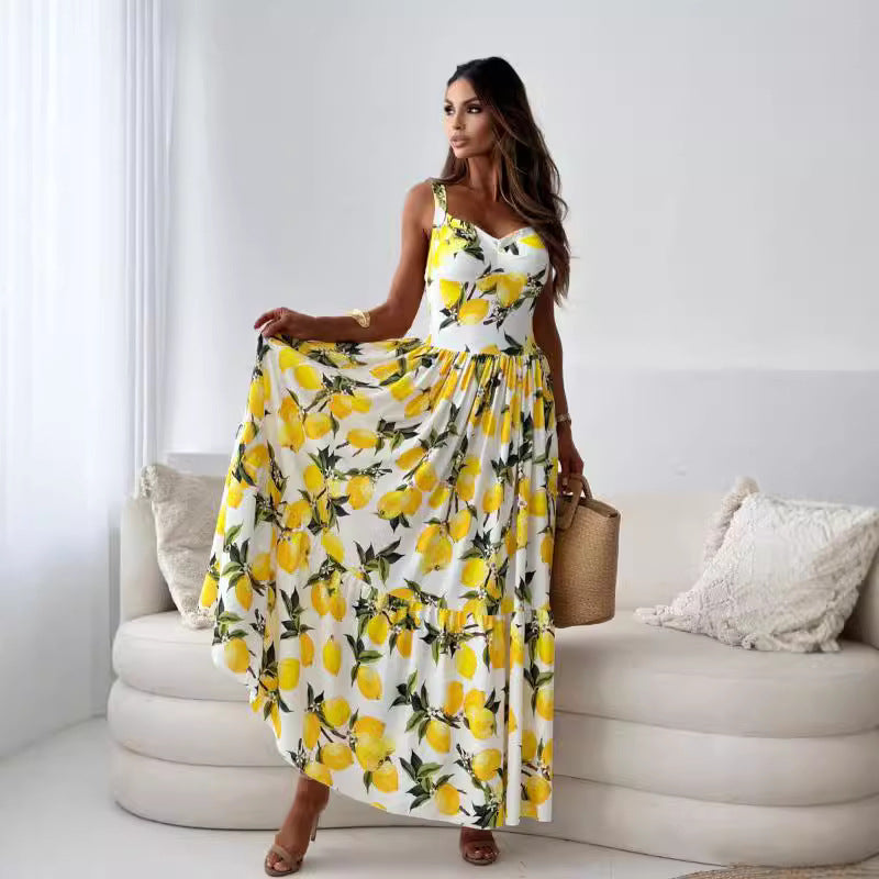 Drune | Bedrucktes Elastisches Taillenloses Statement Maxi Kleid