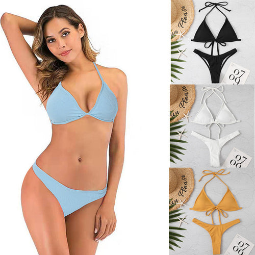 Damen Triangel-Bikini mit geflochtenen Trägern und hohem Beinausschnitt Drune