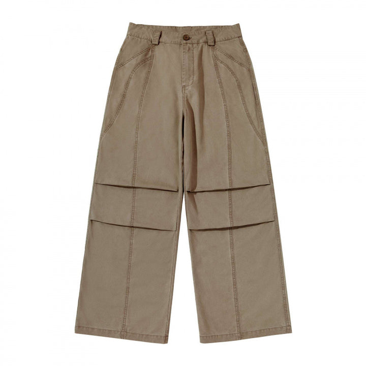 Damen weite Cargo‑Hose mit Stufennaht, hoher Taille und breitem Bein Drune