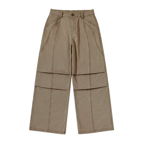 Damen weite Cargo‑Hose mit Stufennaht, hoher Taille und breitem Bein Drune