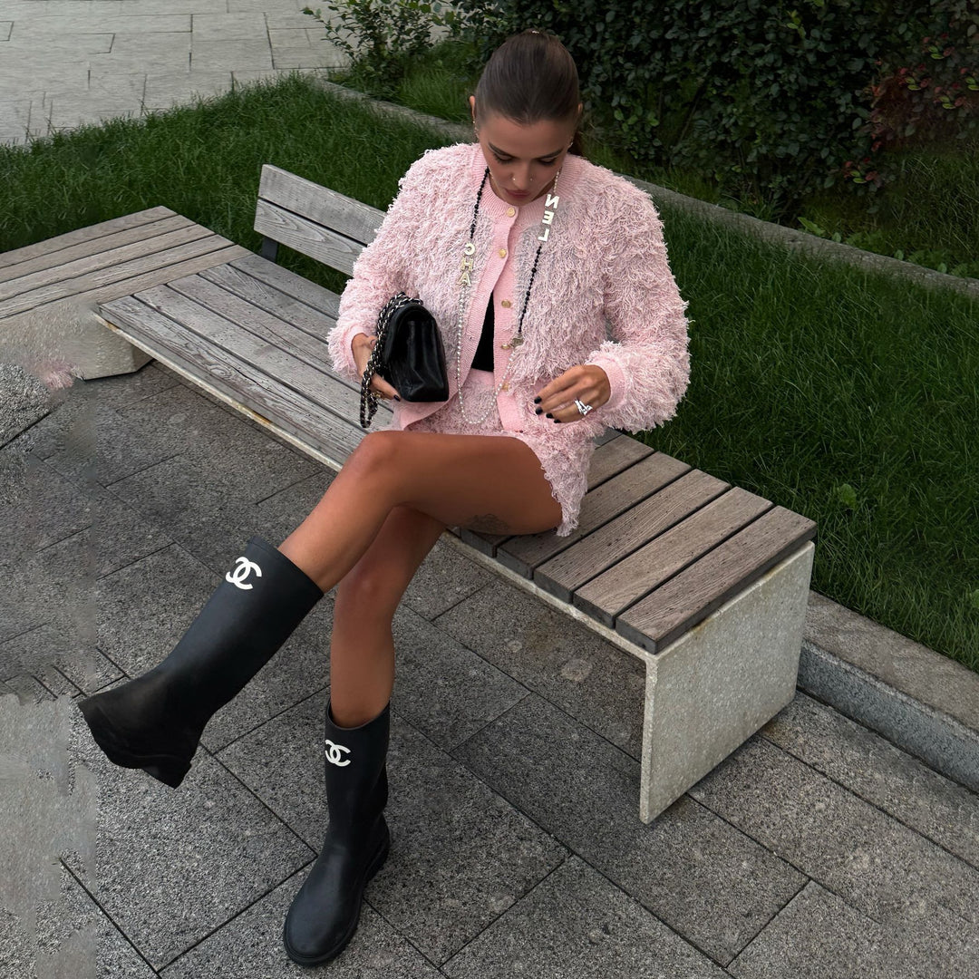 Damen Modisches Strick-Set mit fransigen Details und eleganten Knöpfen Drune