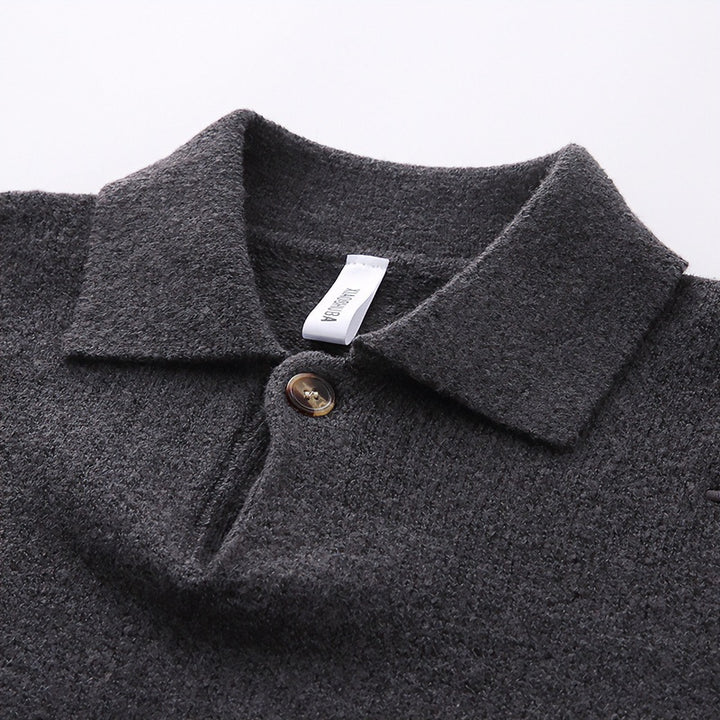 Unisex Lässiger Oversize-Strickpullover mit Polokragen und Halber Knopfleiste Drune