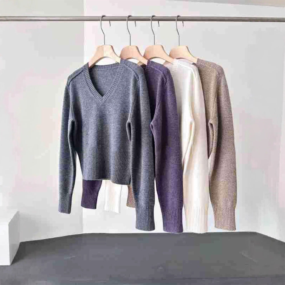 Damen feiner V-Ausschnitt Pulli aus hochwertiger Wolle Drune