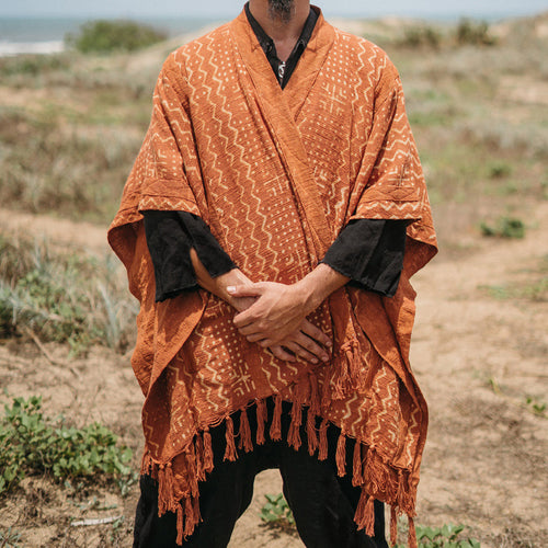 Herren gewDruneter Boho-Poncho mit Fransen und V-Ausschnitt Drune