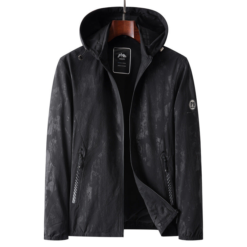 Herren Leichte Softshell-Übergangsjacke mit Kapuze, wasserabweisender Beschichtung und reflektierenden Reißverschlusstaschen Drune