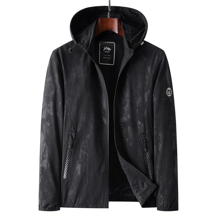 Herren Leichte Softshell-Übergangsjacke mit Kapuze, wasserabweisender Beschichtung und reflektierenden Reißverschlusstaschen Drune