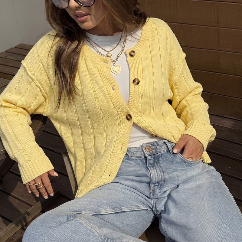 Damen Strickjacke mit Knöpfen und Rippstruktur Drune