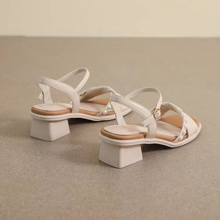 Damen elegante Riemensandalen mit modischem Perlenakzent und komfortablem Blockabsatz Drune