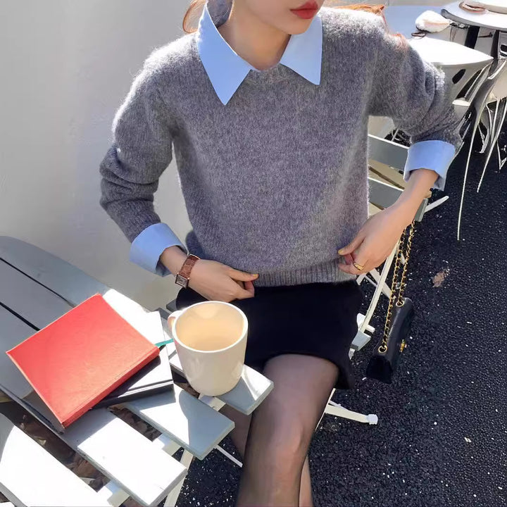 Damen lässiger Pullover mit Blaubestand und modernen Kragen Drune