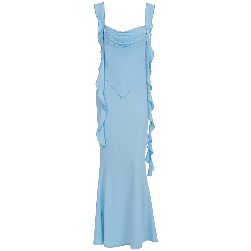 Damen Elegantes Maxi-Kleid mit asymmetrischen Rüschendetails und tiefem V-Ausschnitt Drune