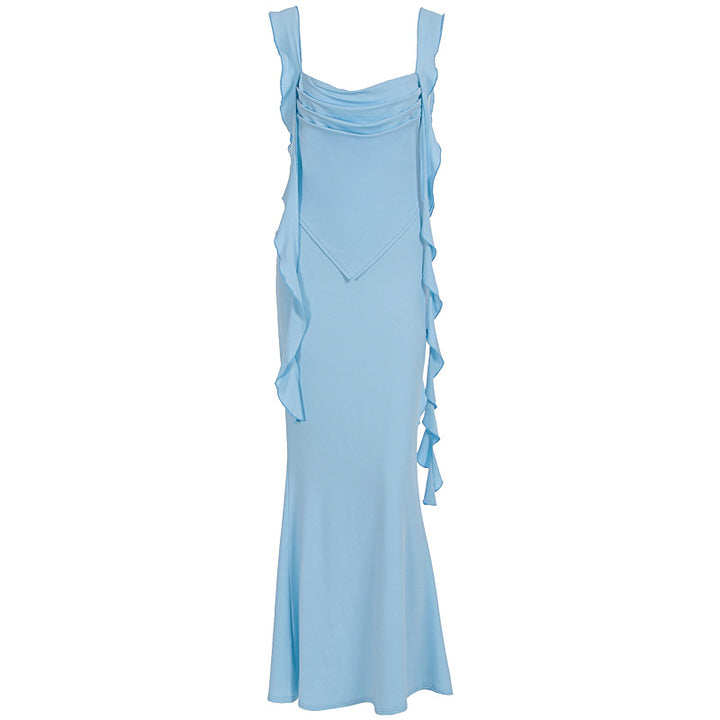 Damen Elegantes Maxi-Kleid mit asymmetrischen Rüschendetails und tiefem V-Ausschnitt Drune