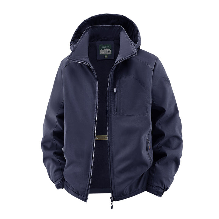 Herren nan multifunktionale Softshell-Tacticaljacke mit versteckter Kapuze, vertikaler Brusttasche und atmungsaktivem Fleecefutter Drune