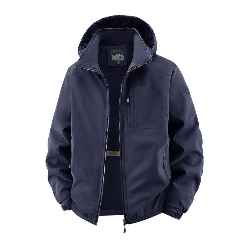 Herren  multifunktionale Softshell-Tacticaljacke mit versteckter Kapuze, vertikaler Brusttasche und atmungsaktivem Fleecefutter Drune