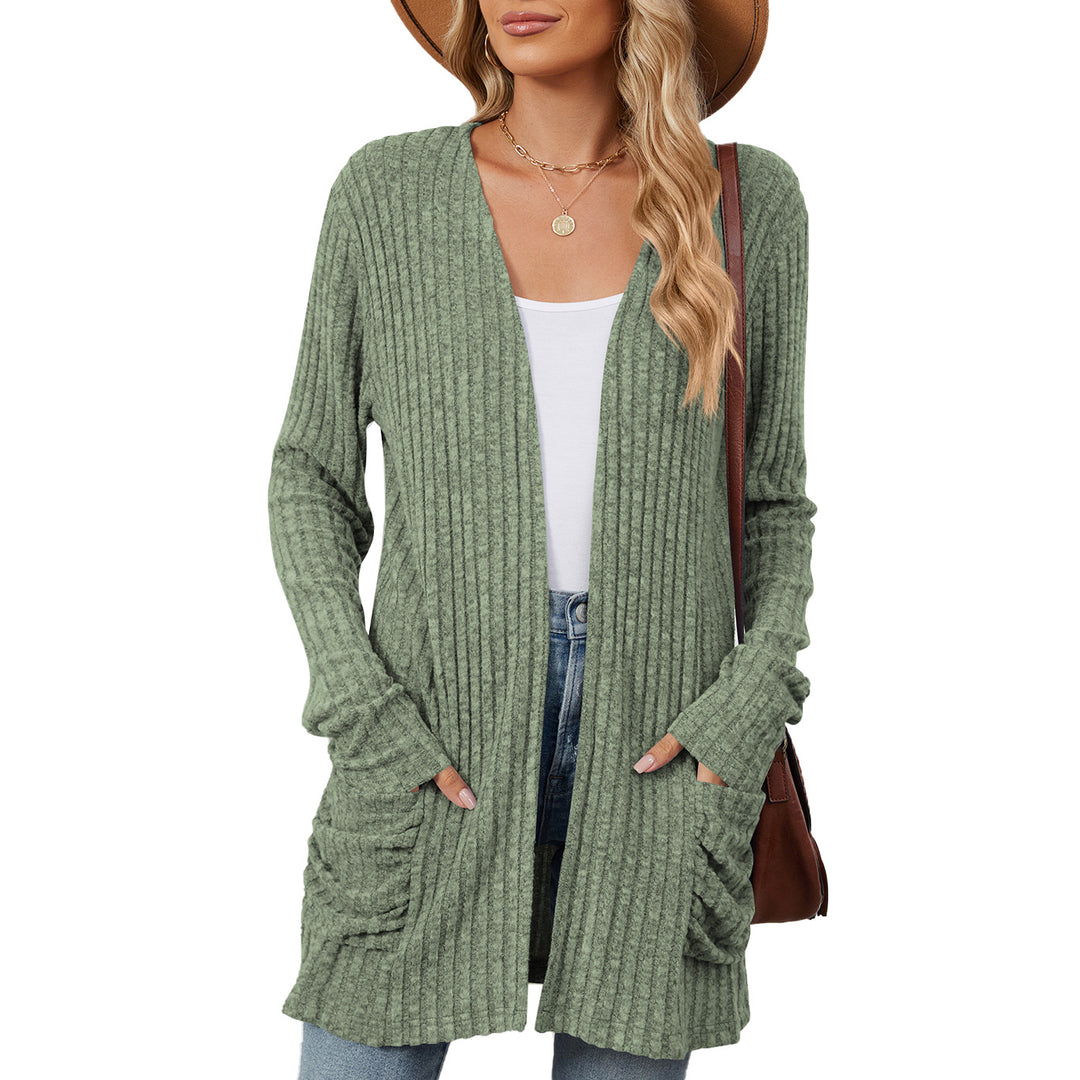 Damen lässige Strickjacke mit Rippstruktur und praktischen Taschen Drune
