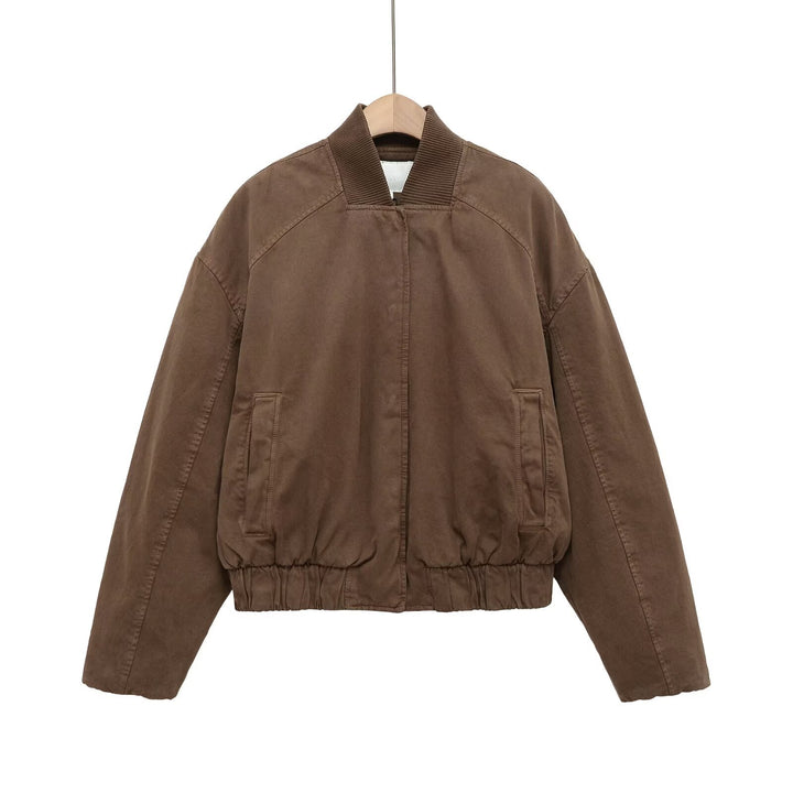 Damen Oversize-Bomberjacke mit gerafftem Saum und Rippenkragen Drune