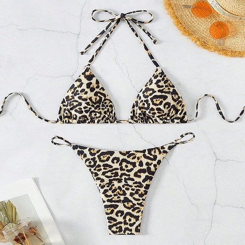 Damen Triangel-Bikini mit modischem Leopardenmuster Drune